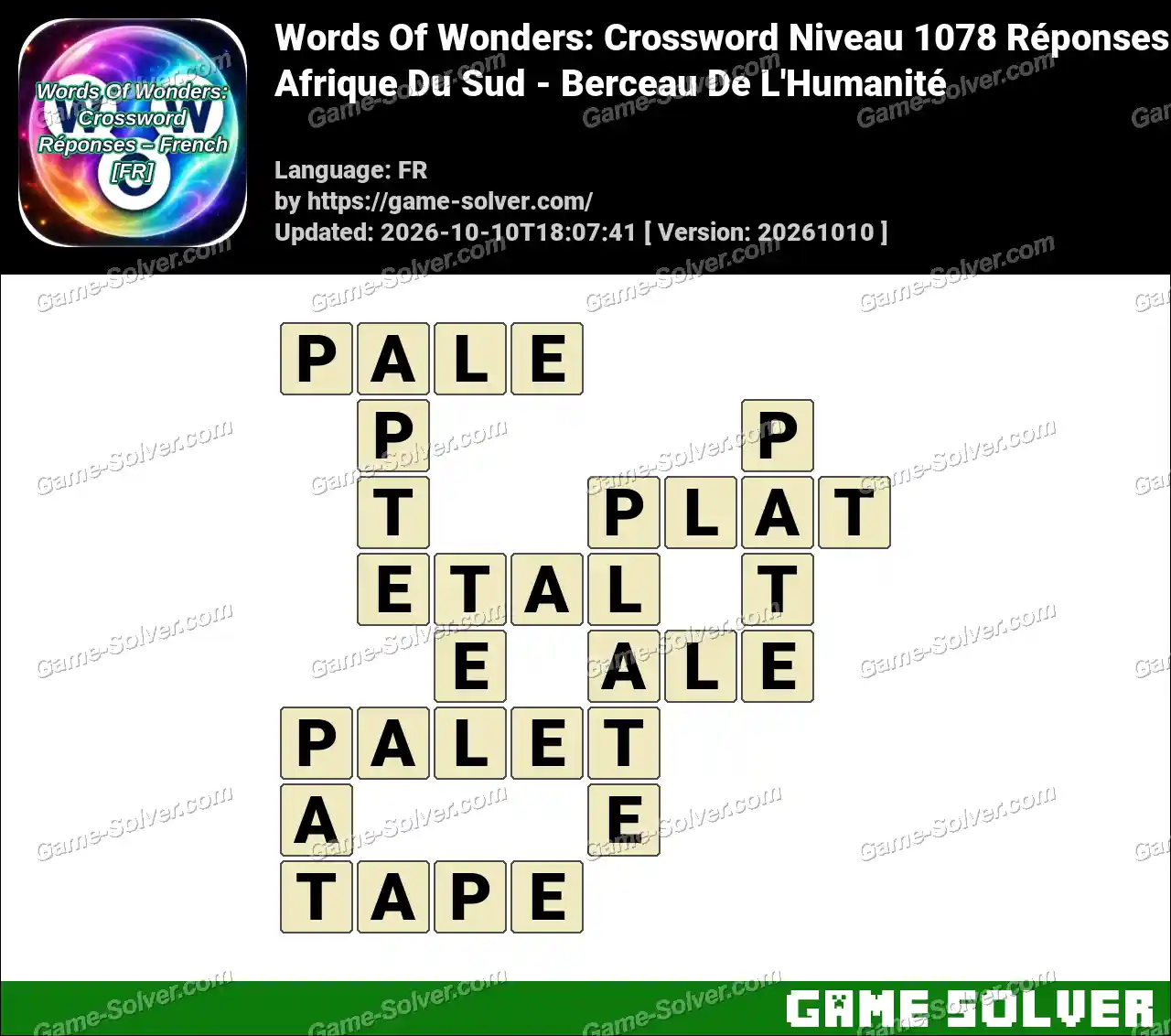 Words Of Wonders: Crossword Niveau 1078 Réponses – Afrique Du Sud – Berceau De L’Humanité